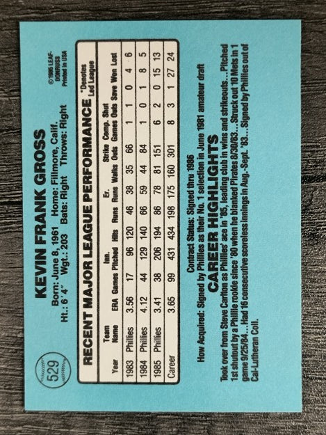 1986 Donruss #529 Kevin Gross