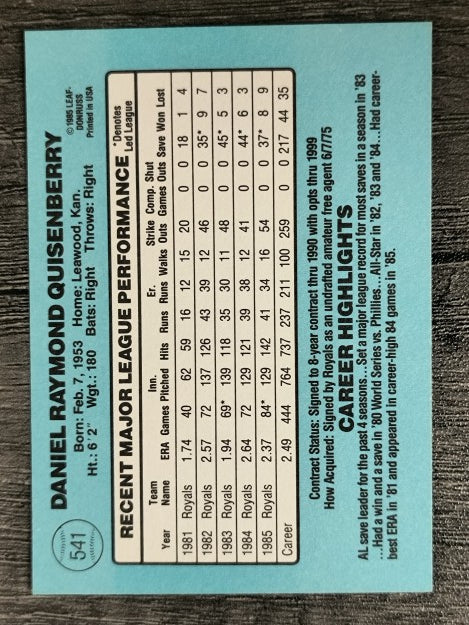 1986 Donruss #541 Dan Quisenberry