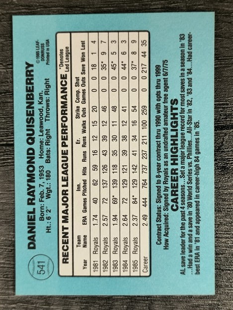 1986 Donruss #541 Dan Quisenberry