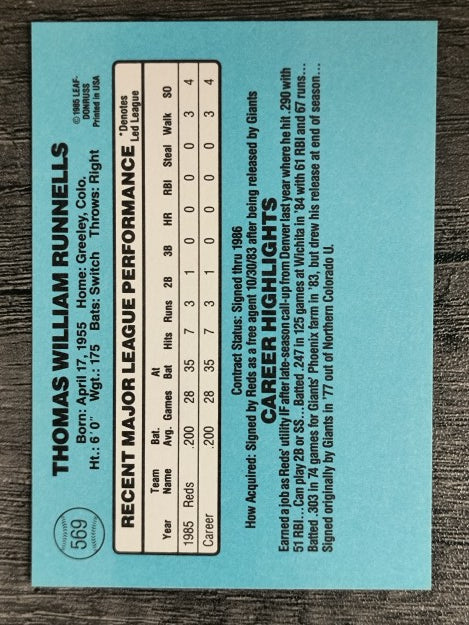 1986 Donruss #569 Tom Runnells
