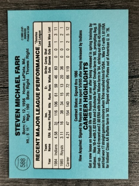 1986 Donruss #588 Steve Farr
