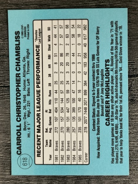 1986 Donruss #618 Chris Chambliss