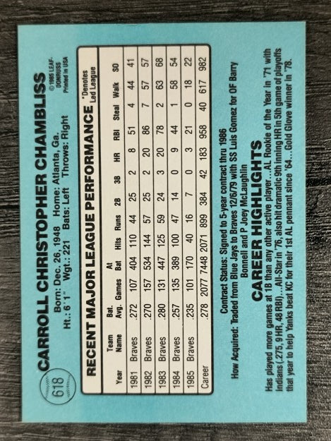 1986 Donruss #618 Chris Chambliss