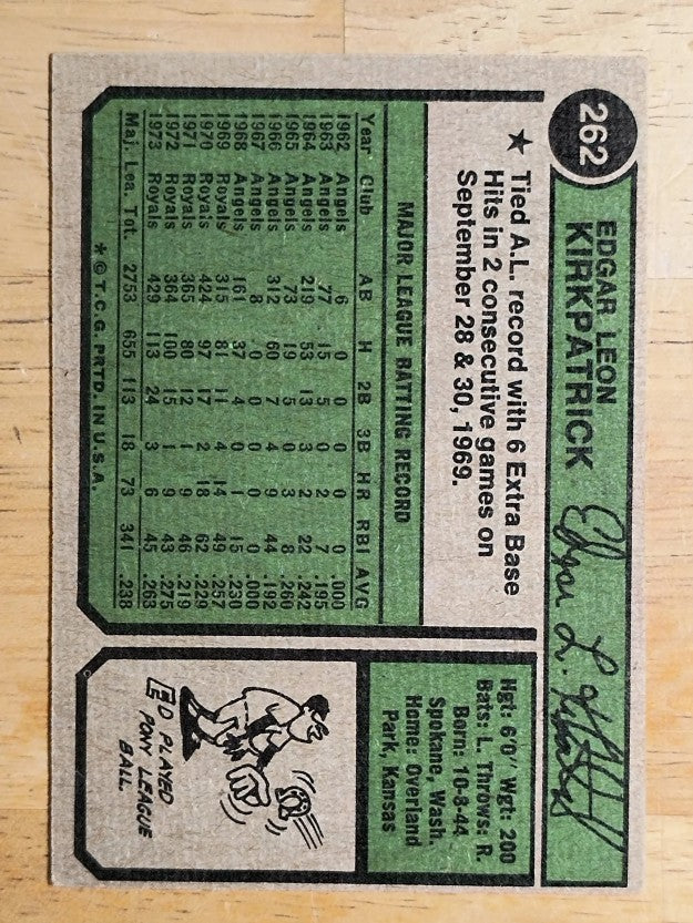 1974 Topps #262 Ed Kirkpatrick (VG)