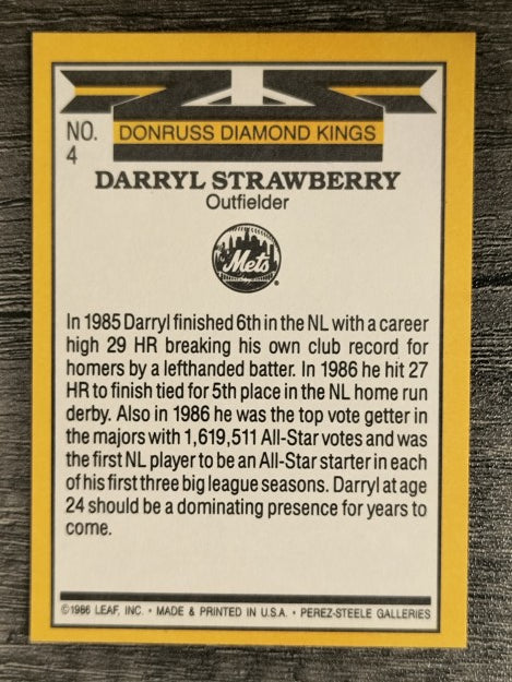 1987 Donruss #4 Darryl Strawberry DK