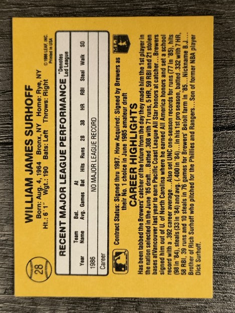 1987 Donruss #28 B.J. Surhoff RC