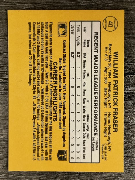 1987 Donruss #40 Willie Fraser RC