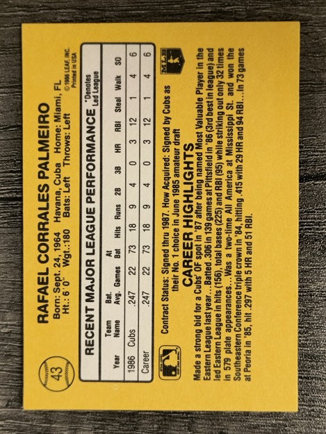 1987 Donruss #43 Rafael Palmeiro RC