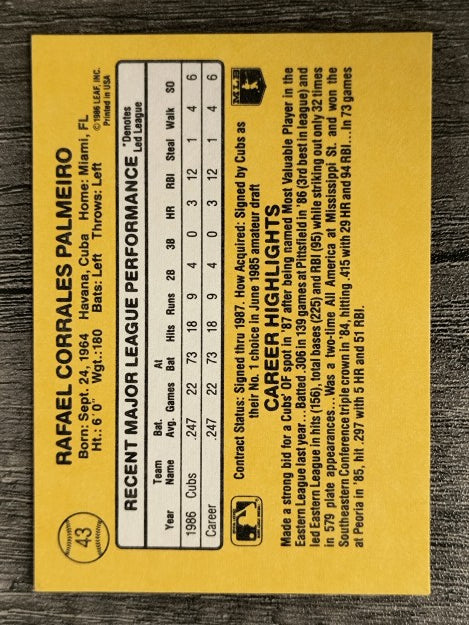 1987 Donruss #43 Rafael Palmeiro RC (NM)