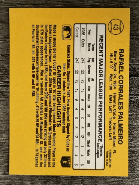 1987 Donruss #43 Rafael Palmeiro RC (EXMT)