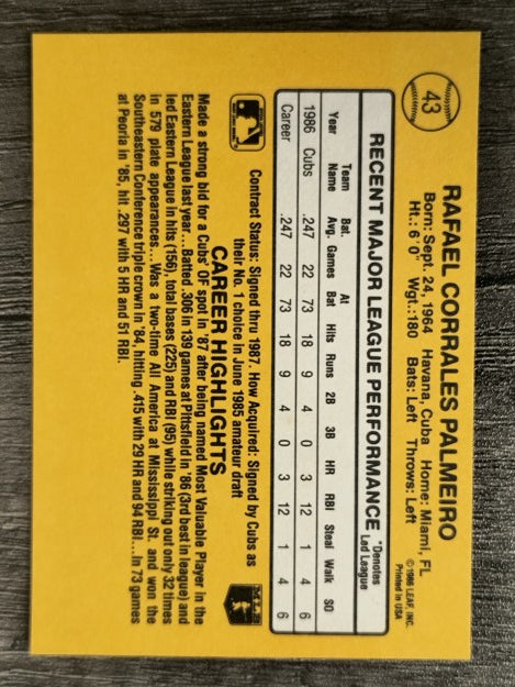 1987 Donruss #43 Rafael Palmeiro RC (EX)