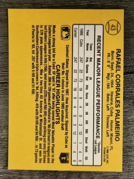 1987 Donruss #43 Rafael Palmeiro RC (EX)