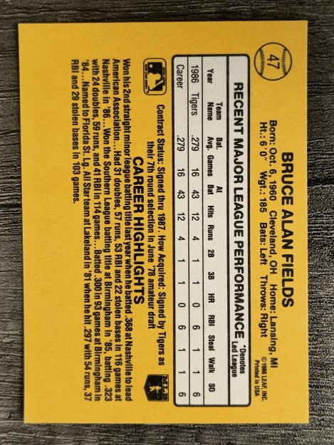 1987 Donruss #47 Bruce Fields RC
