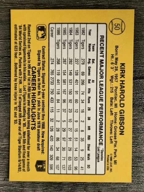 1987 Donruss #50 Kirk Gibson