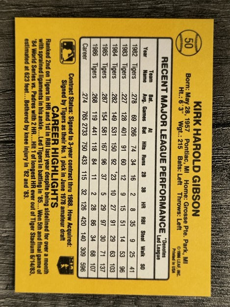 1987 Donruss #50 Kirk Gibson