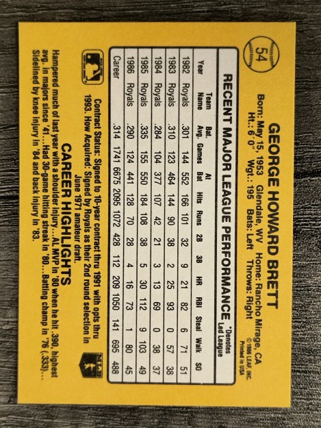 1987 Donruss #54 George Brett