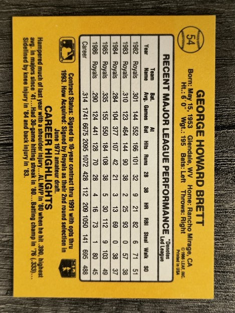 1987 Donruss #54 George Brett