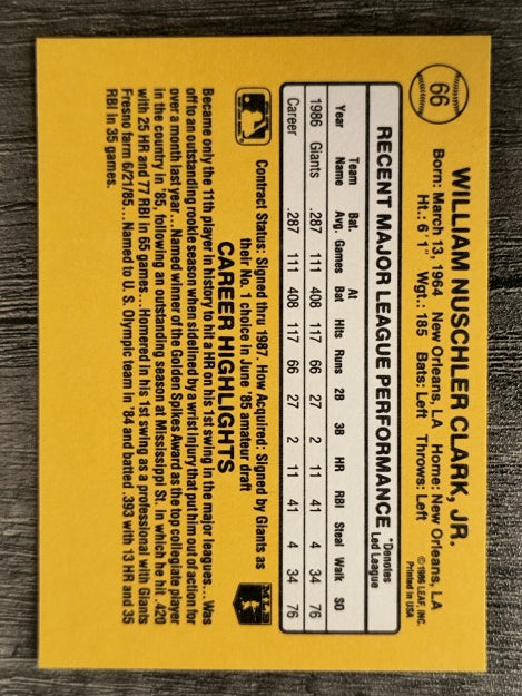 1987 Donruss #66 Will Clark RC