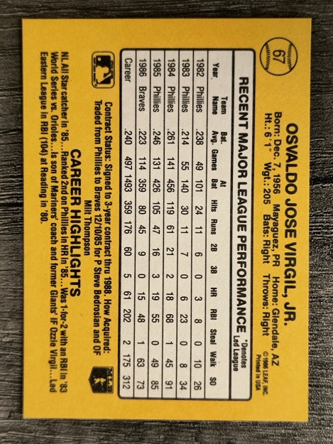 1987 Donruss #67 Ozzie Virgil