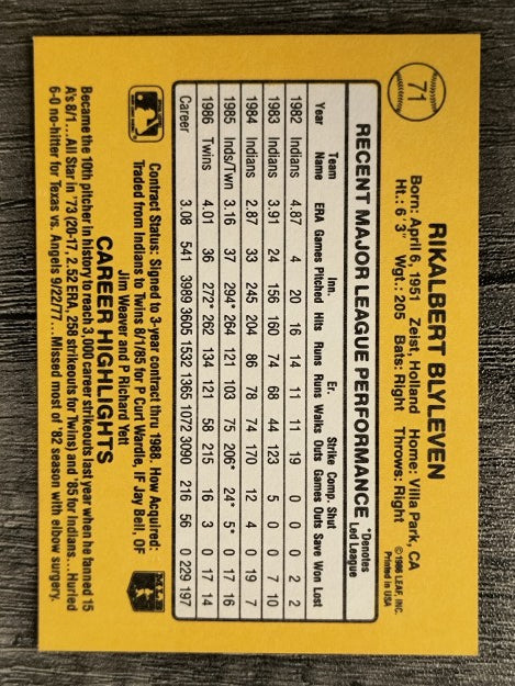 1987 Donruss #71 Bert Blyleven