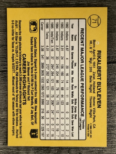 1987 Donruss #71 Bert Blyleven