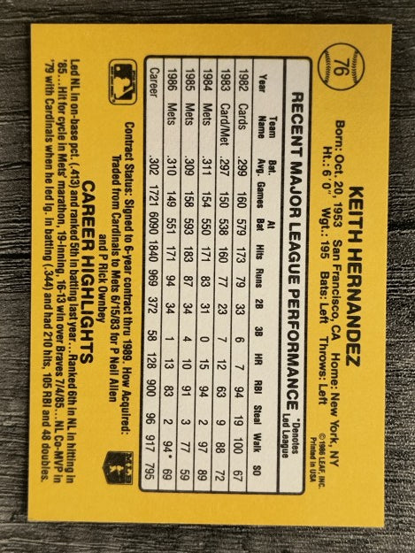 1987 Donruss #76 Keith Hernandez