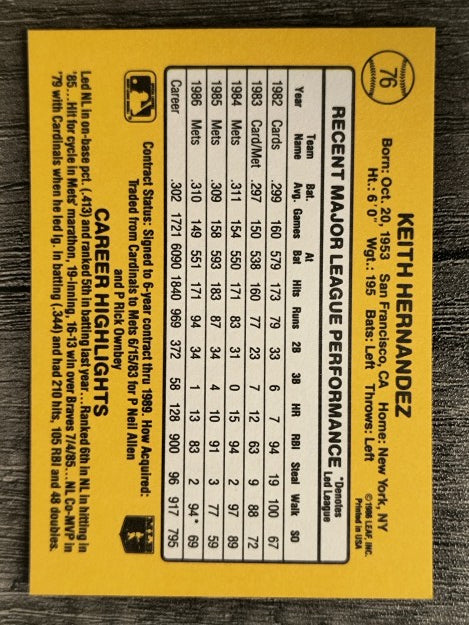 1987 Donruss #76 Keith Hernandez