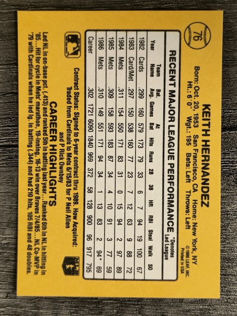 1987 Donruss #76 Keith Hernandez