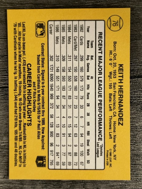 1987 Donruss #76 Keith Hernandez