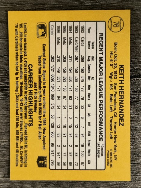 1987 Donruss #76 Keith Hernandez