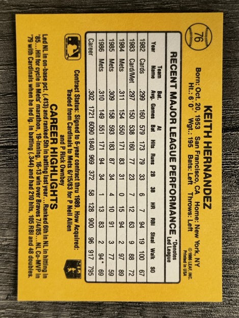 1987 Donruss #76 Keith Hernandez