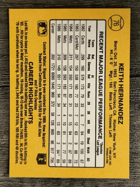 1987 Donruss #76 Keith Hernandez