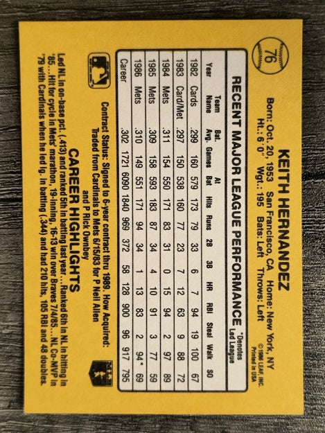 1987 Donruss #76 Keith Hernandez