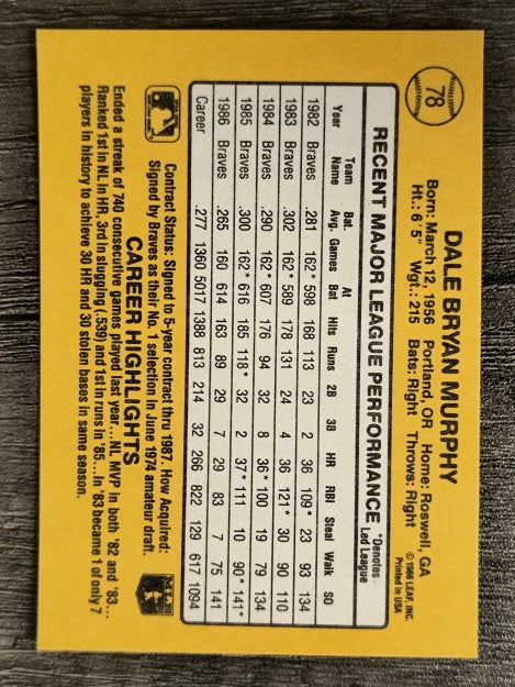 1987 Donruss #78 Dale Murphy