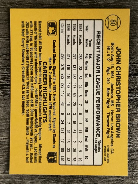1987 Donruss #80 Chris Brown