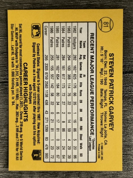1987 Donruss #81 Steve Garvey