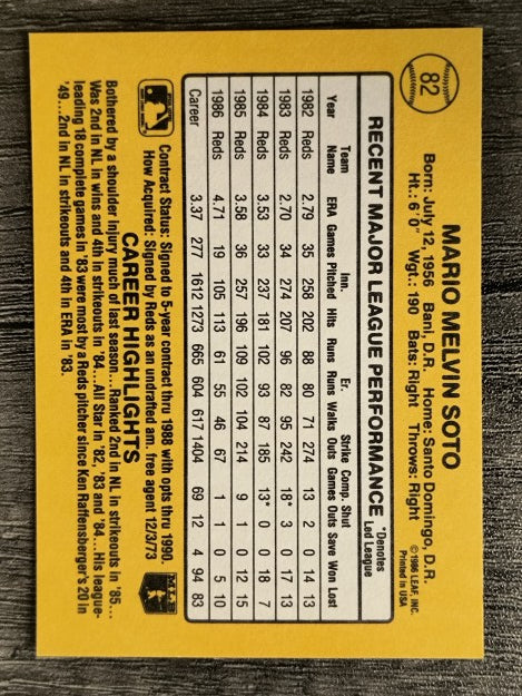 1987 Donruss #82 Mario Soto