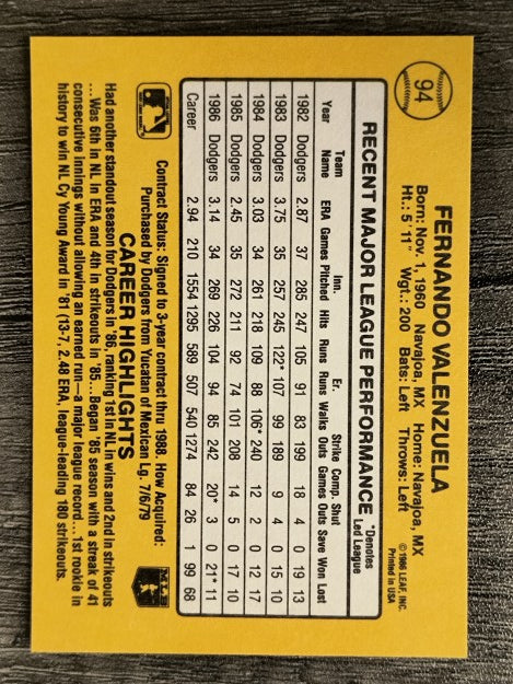 1987 Donruss #94 Fernando Valenzuela