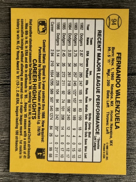 1987 Donruss #94 Fernando Valenzuela