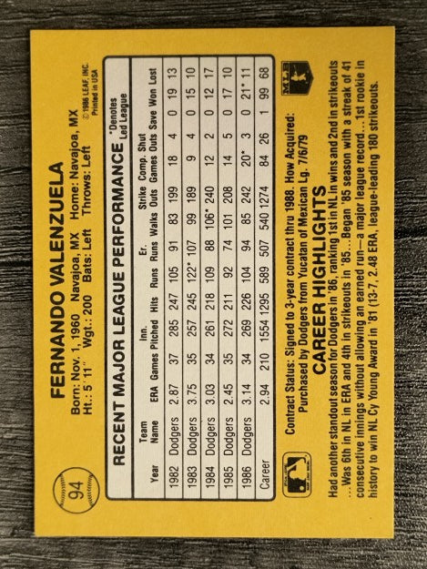 1987 Donruss #94 Fernando Valenzuela