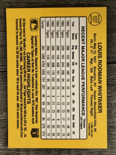 1987 Donruss #107 Lou Whitaker