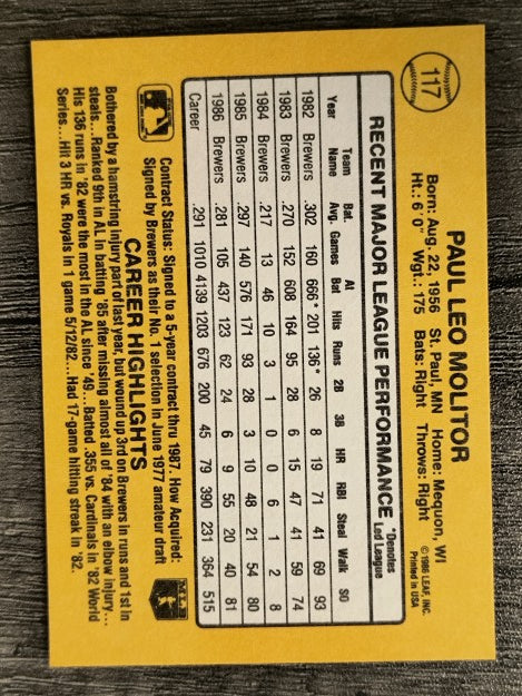 1987 Donruss #117 Paul Molitor