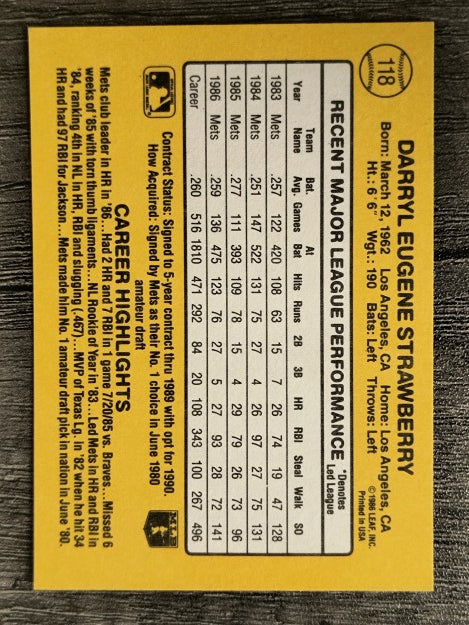 1987 Donruss #118 Darryl Strawberry