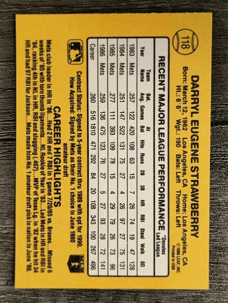 1987 Donruss #118 Darryl Strawberry