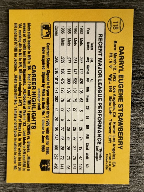 1987 Donruss #118 Darryl Strawberry