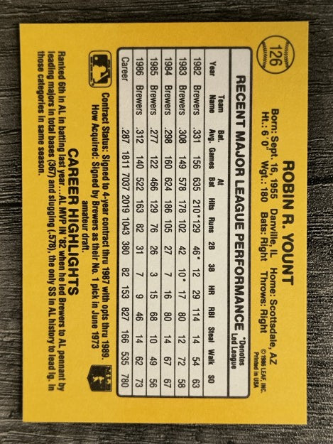 1987 Donruss #126 Robin Yount