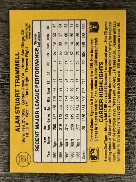1987 Donruss #127 Alan Trammell