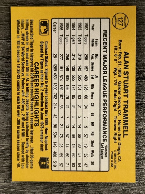 1987 Donruss #127 Alan Trammell