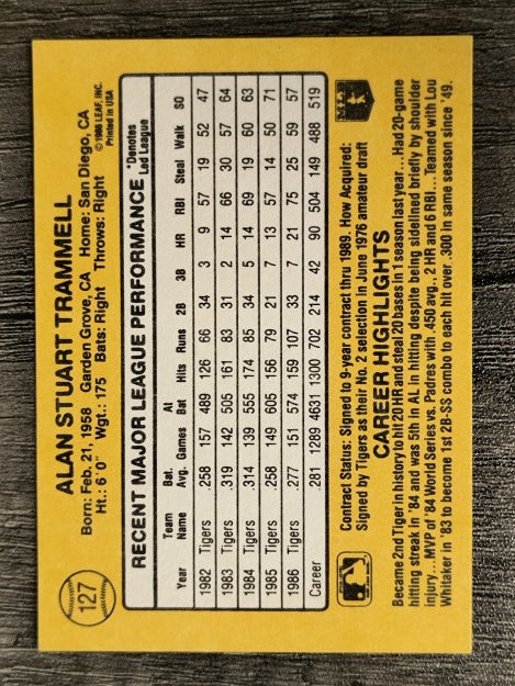 1987 Donruss #127 Alan Trammell