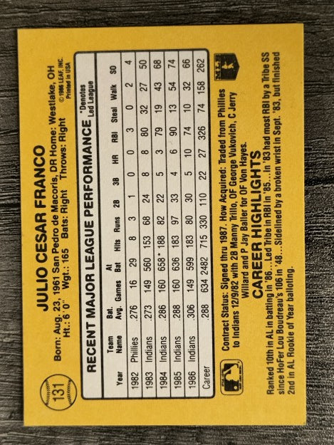 1987 Donruss #131 Julio Franco
